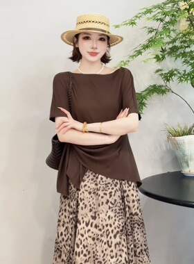欧洲站2026夏季新款一字肩领褶皱收腰显瘦气质上衣半裙套装82659