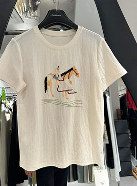 欧洲站2026春季新款圆领撞色卡通图案百搭韩系风套头款短袖6AT080