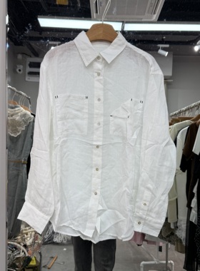 欧洲站2026夏季翻领精致贝壳扣百搭宽松休闲亚麻衬衫上衣女26766