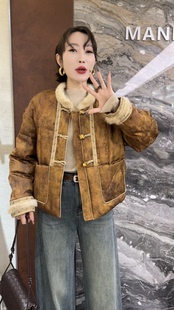 欧洲站2025冬季新款立领单排扣老钱风提花设计感百搭女士羽绒服潮