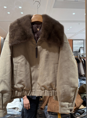 欧洲站2025冬季新款水貂毛翻领松紧收腰设计感百搭白鹅绒服86263