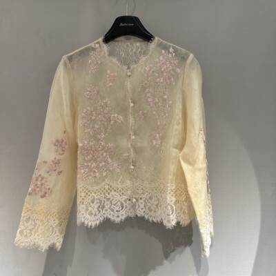 欧洲站2026春季新款花边领蕾丝花边绣花甜美桑蚕丝衬衫上衣26070