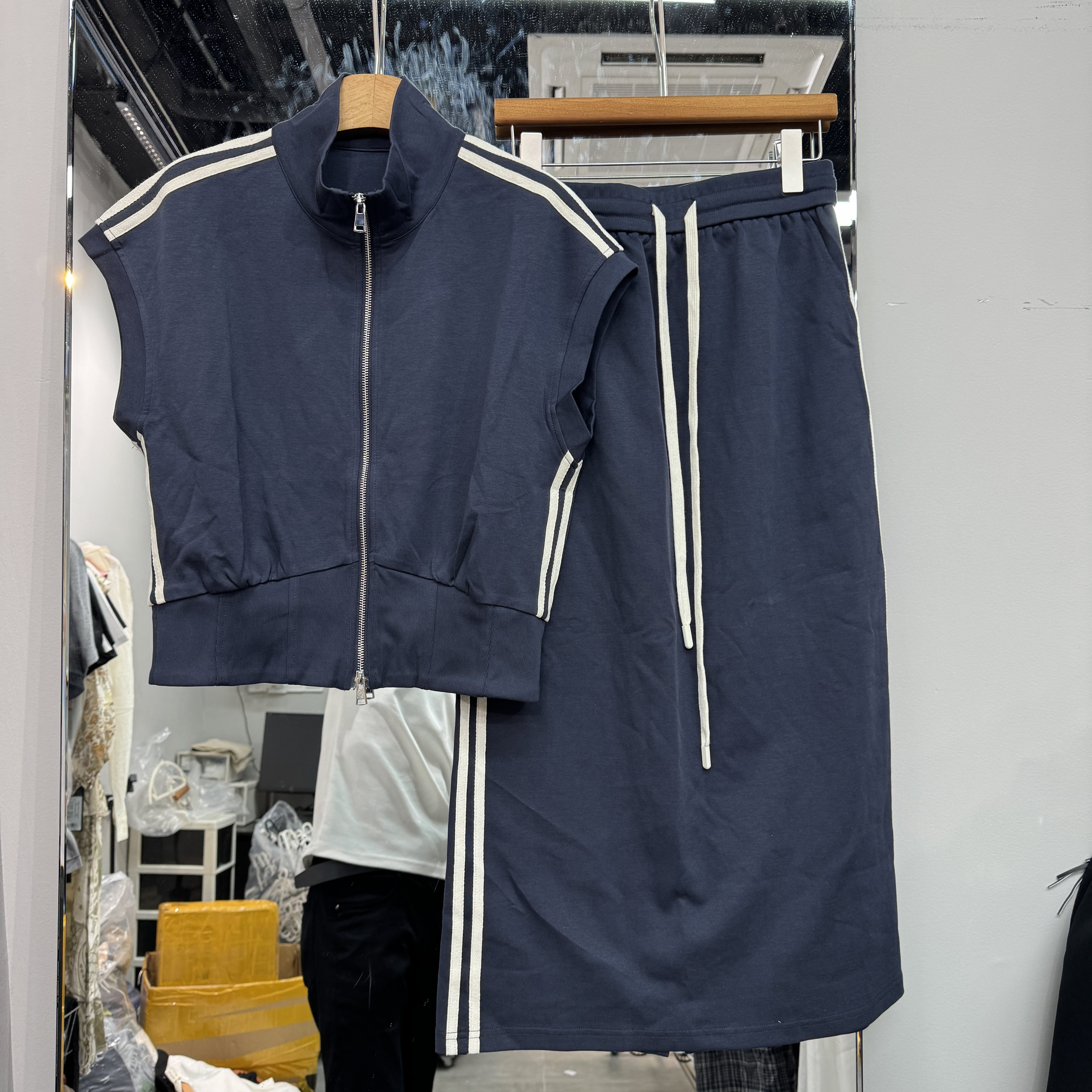 欧洲站2026夏季新款立领拉链短款外套+高腰显瘦半身裙两件套11209