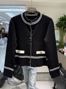 可可家2026秋季新款金属单排扣甜美小香风拼色减龄女士针织开衫潮
