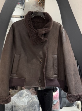 欧洲站2025冬季新款立领轻熟风百搭羊皮毛一体保暖女士外套32776