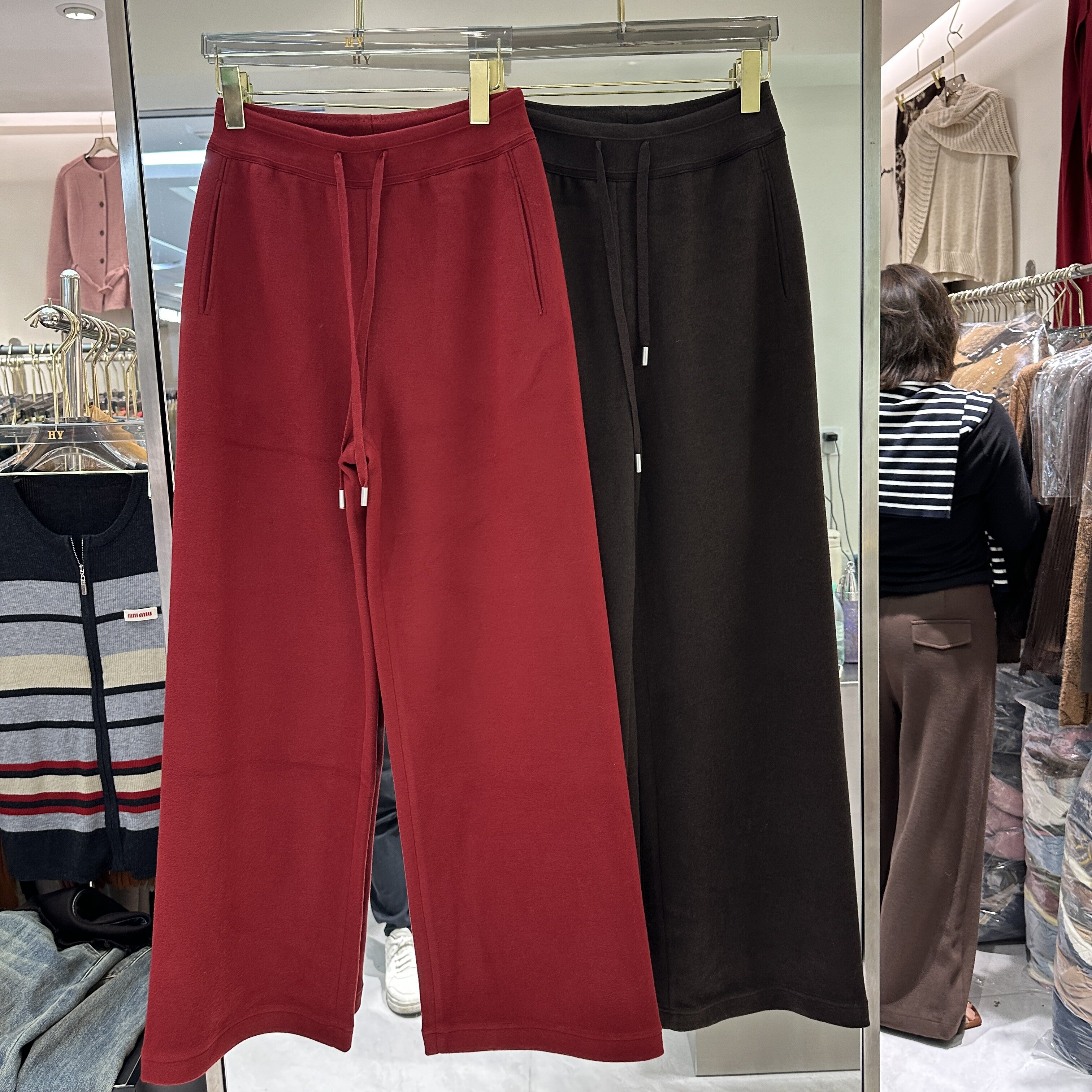 可可家欧货2026冬款松紧腰头抽绳百搭女简约窄版毛呢直筒裤99283