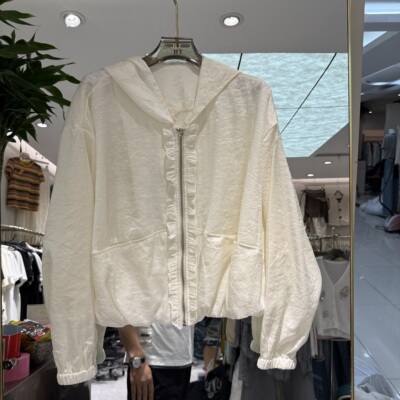 欧洲站2026春新款领压褶木耳边百搭显瘦极简风连防晒外套帽26857