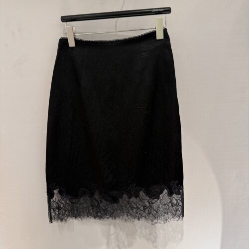 欧洲站2026春新款高腰下摆蕾丝花边百搭轻熟风包臀醋酸短裙C98198