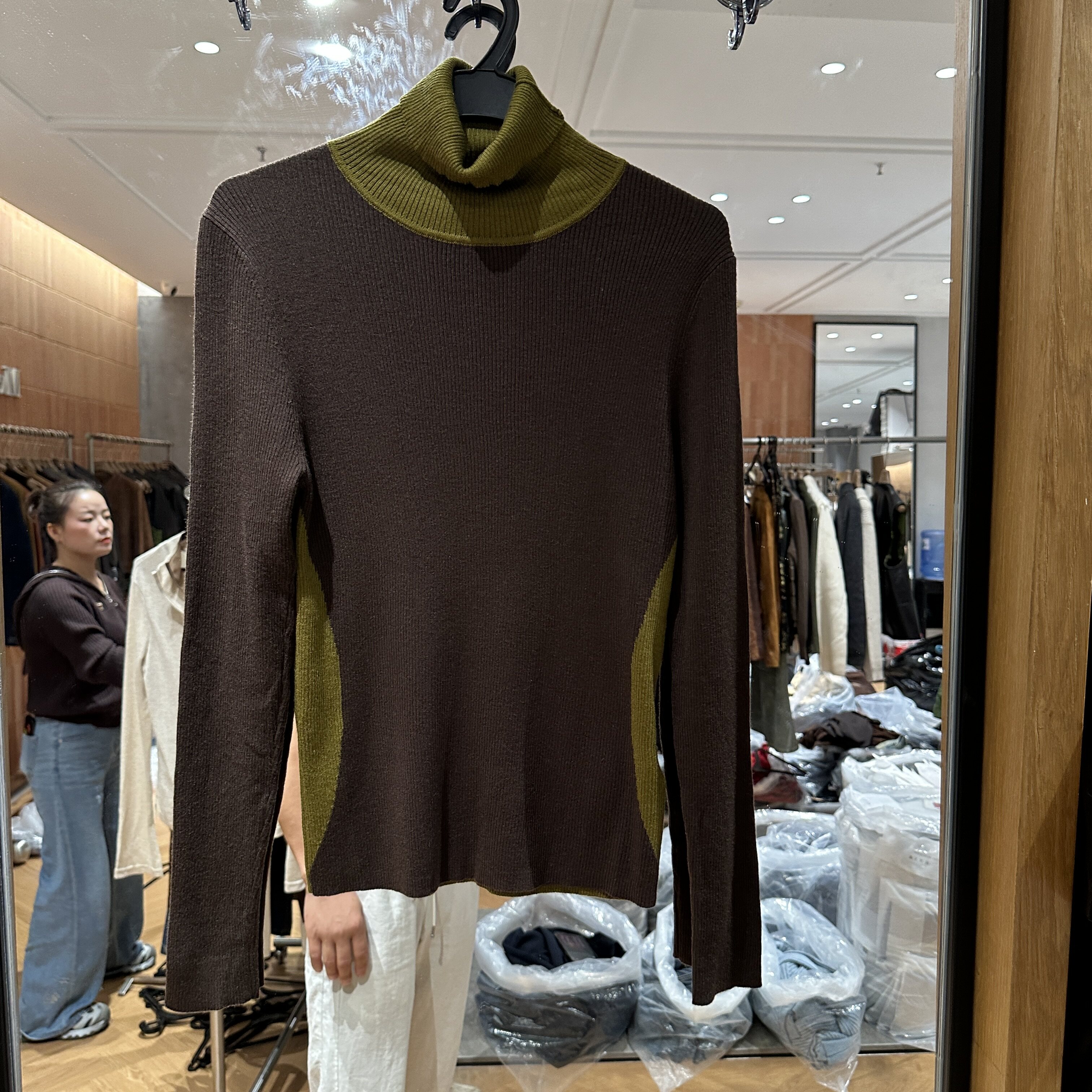 可可家2026秋季新款立领长袖收腰撞色韩范百搭女士针织打底衫6059