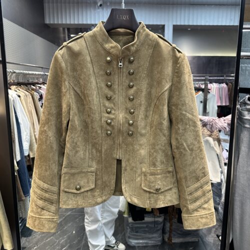 欧洲站2026秋季新款立领双排扣显瘦复古风拉链款长袖女士外套8720