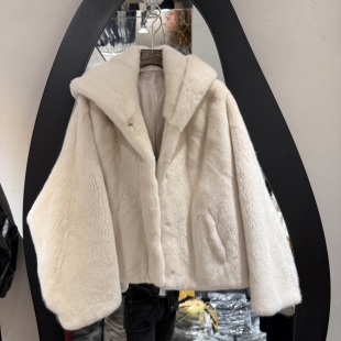 轻奢贵妇保暖长袖 连帽设计感长袖 水貂皮草5133 新款 欧洲站2025冬季