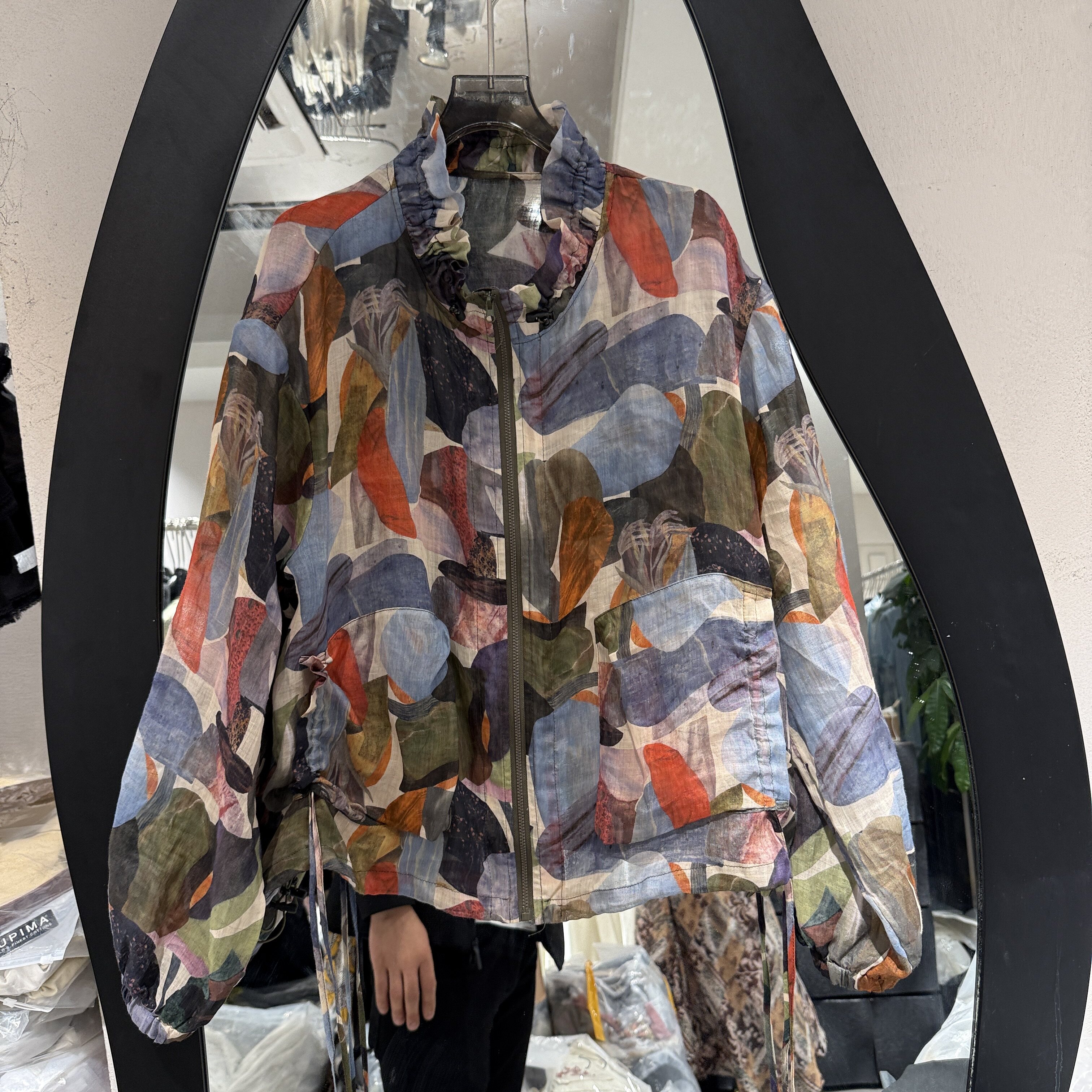 欧洲站2026夏季新款领压褶撞色印花显瘦个性薄款苎麻夹克外套5588