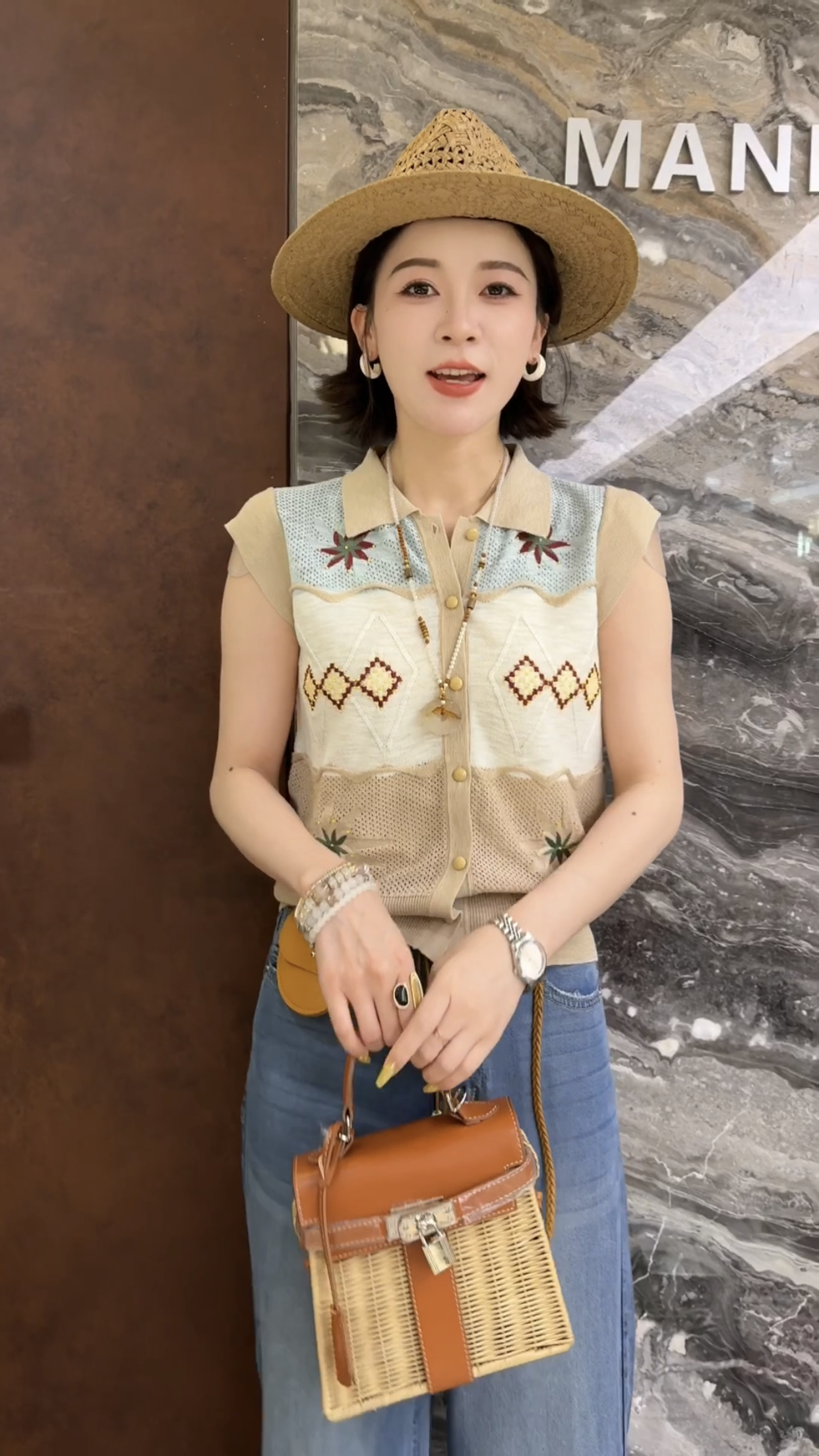 欧洲站2026夏季新款欧货翻领菱形格纹理撞色甜美女士针织背心马甲