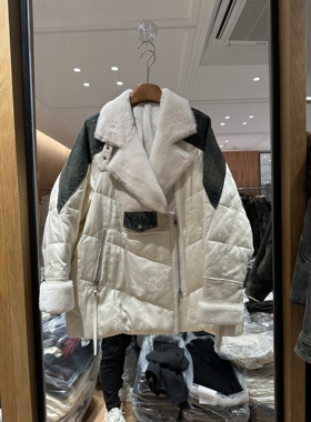 欧洲站2025冬季新款翻领皮毛一体设计宽松百搭白鹅绒服外套80238