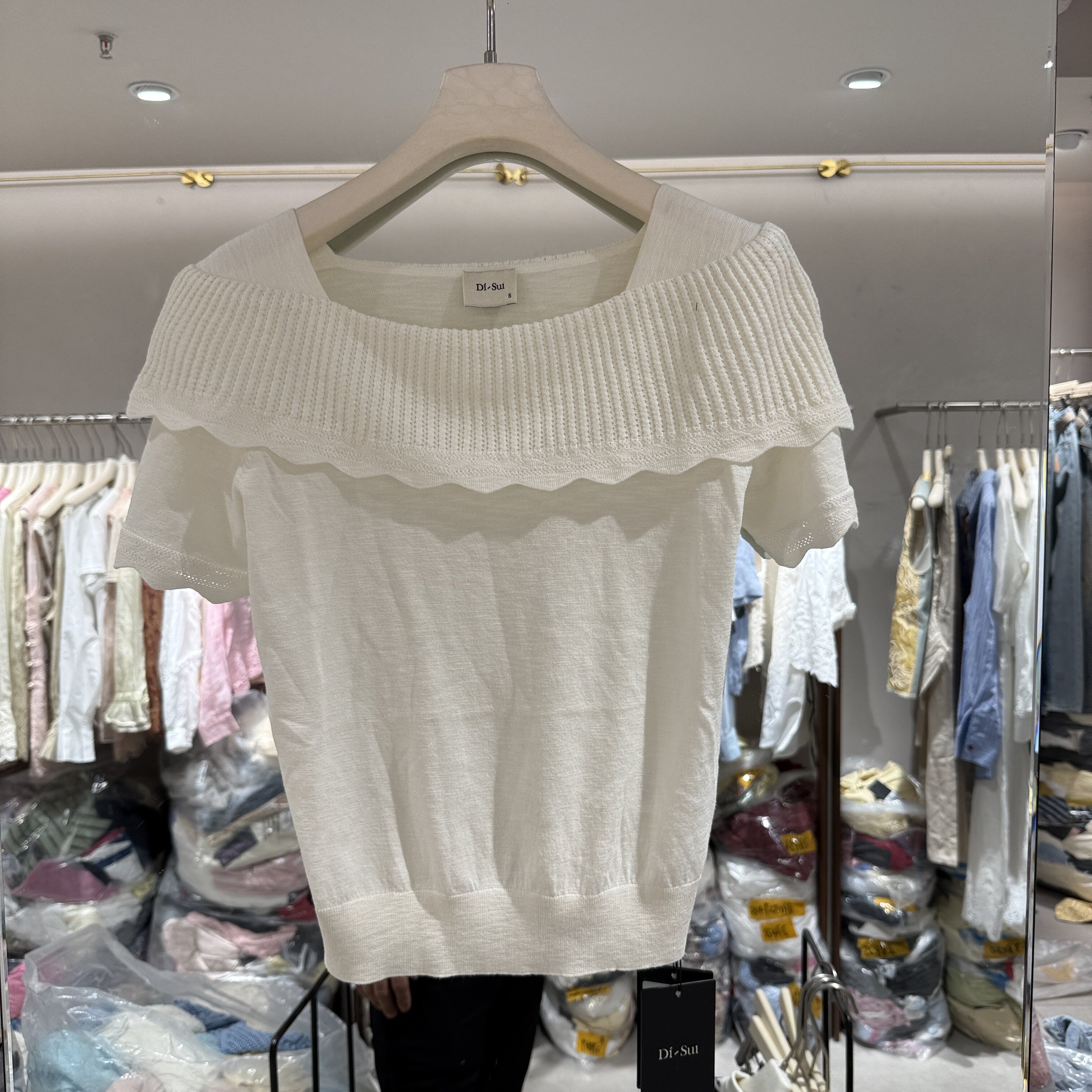 欧洲站2026春夏新款时尚一字肩荷叶边针织气质百搭显瘦上衣01109