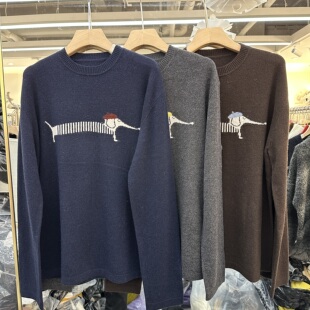 欧洲站2025冬季新款圆领卡图图案刺绣时尚百搭绵羊毛套头针织衫女