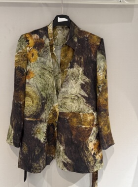 欧洲站2026春新款V领复古晕染花色大气高级感气质款西装女261003