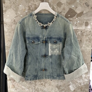 欧洲站2026春季 圆领盘扣绣花百搭复古休闲高级感牛仔外套4072 新款