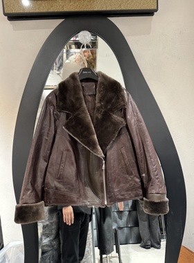 欧洲站2025冬季新款翻领皮毛一体保暖百搭绵羊皮鹅绒服外套81331