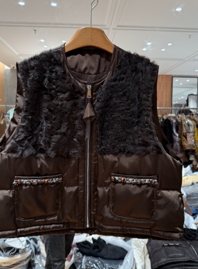 欧洲站2025冬季新款圆领拉链气质百搭小胡羊白鹅绒无袖马甲35710