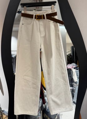 欧洲站2025冬季新款高腰皮带款纯色百搭显瘦加厚直筒裤女潮68650