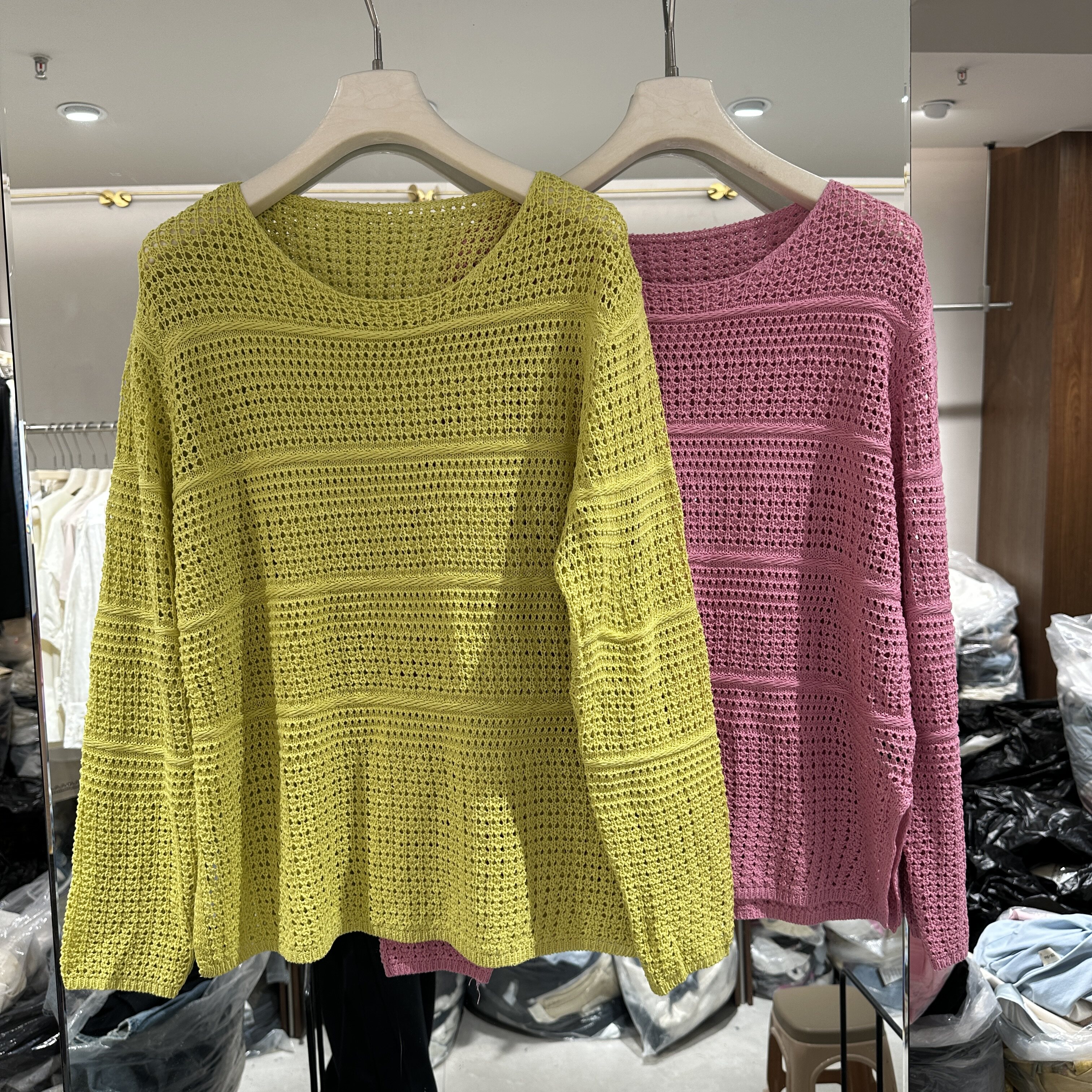 欧洲站2026春季新款镂空勾花显瘦纯欲显瘦糖果色套头针织衫0214女