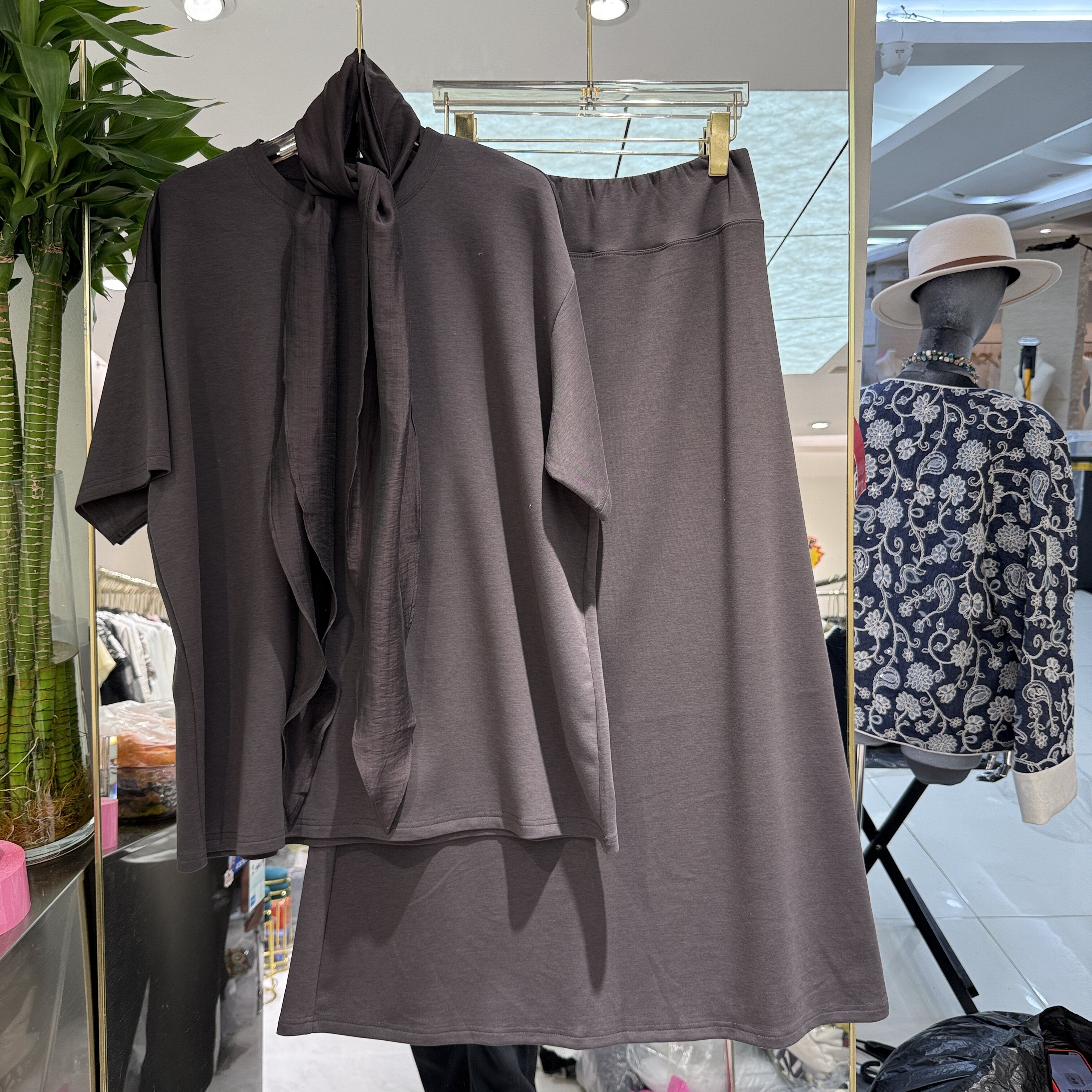 欧洲站2026春季新款街头休闲慵懒风纯色宽松上衣半身裙套装89851