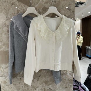 欧洲站2026春季 洋气荷叶边娃娃领单穿显瘦高级感女士上衣6037 新款