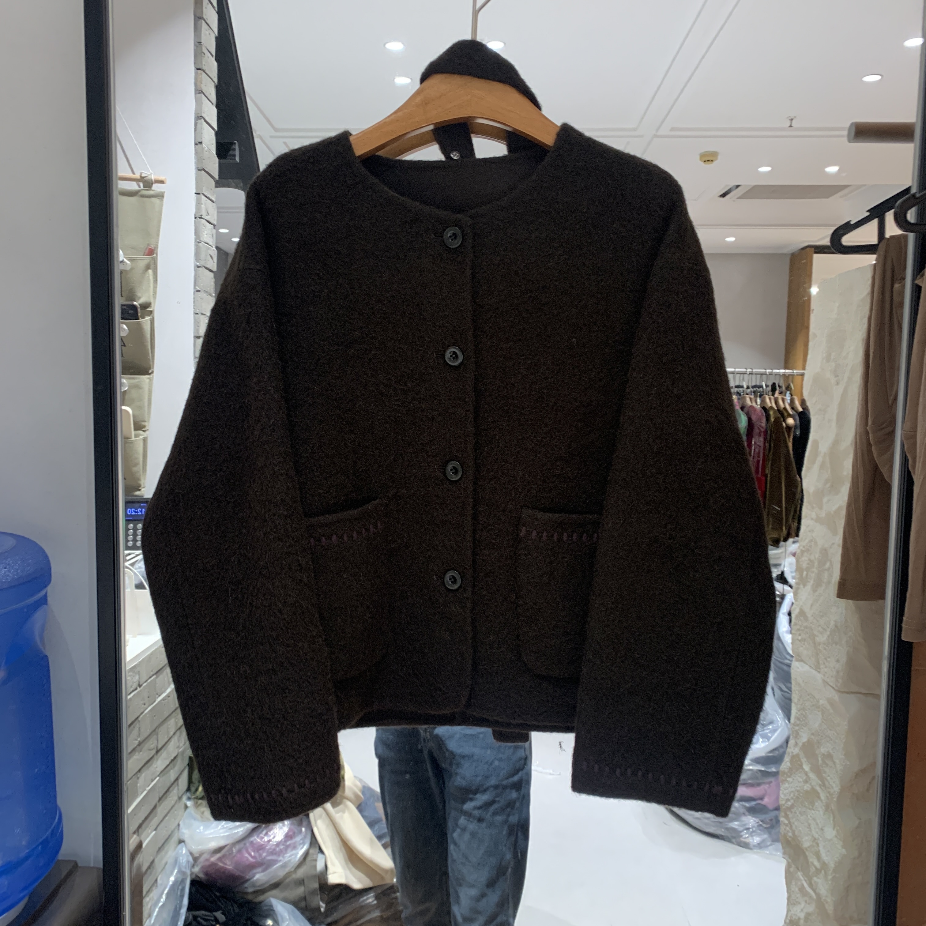 欧洲站2025秋冬新款圆领飘带单排扣宽松百搭女士羊毛呢子长袖外套