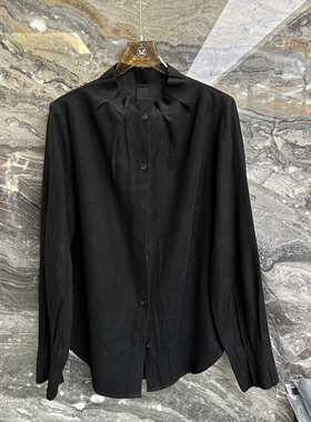 欧洲站2025冬季新款花边立领单排扣纯色极简风长袖女士衬衫18851