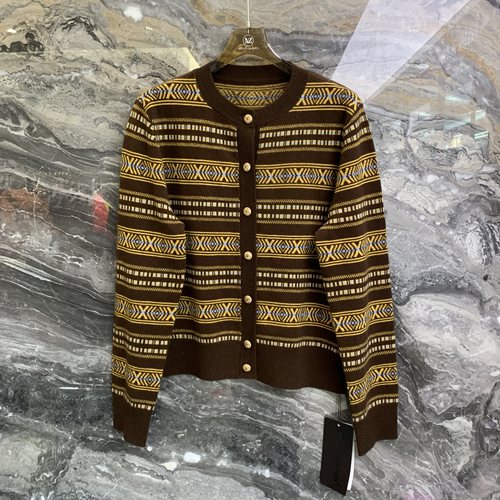 欧洲站2025冬季新款圆领单排扣撞色条纹设计感软糯山羊绒针织开衫