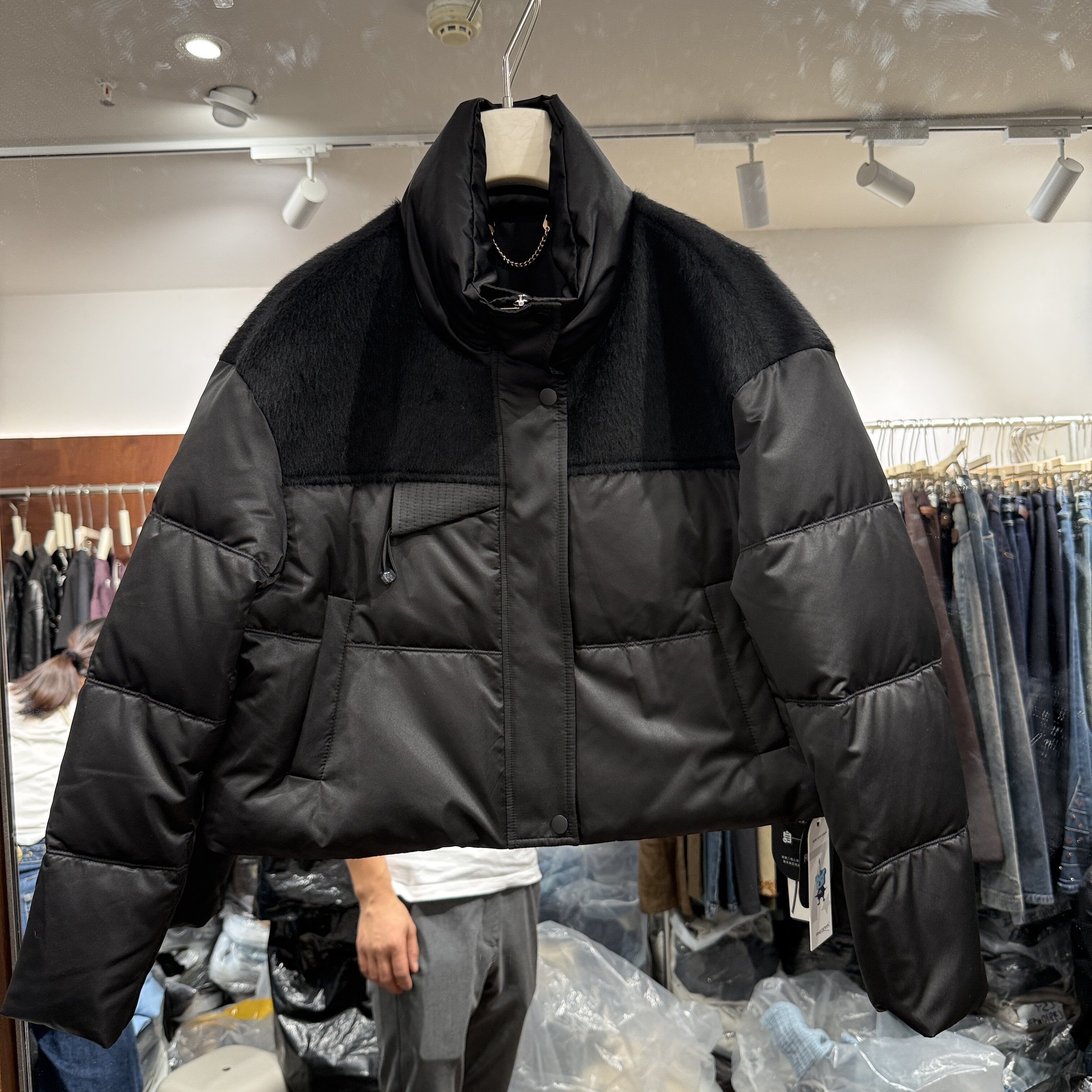 可可家欧货2026冬款半高领拼毛呢百搭显瘦轻薄款鹅绒服外套26569