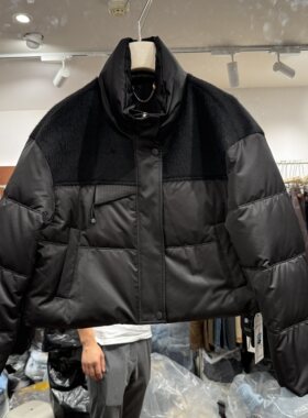 可可家欧货2026冬款半高领拼毛呢百搭显瘦轻薄款鹅绒服外套26569