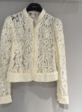 欧洲站2026春季新款小立领公主袖设计百搭精致短款蕾丝上衣00758