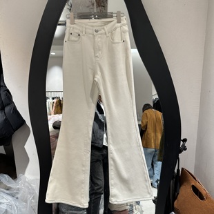 8081 高腰纯色简约百搭显瘦加厚女士微喇牛仔裤 欧洲站2025冬季 新款