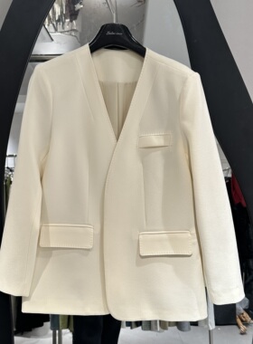 欧洲站2026春季新款时尚极简风宽松v领无扣净版女醋酸外套西装284