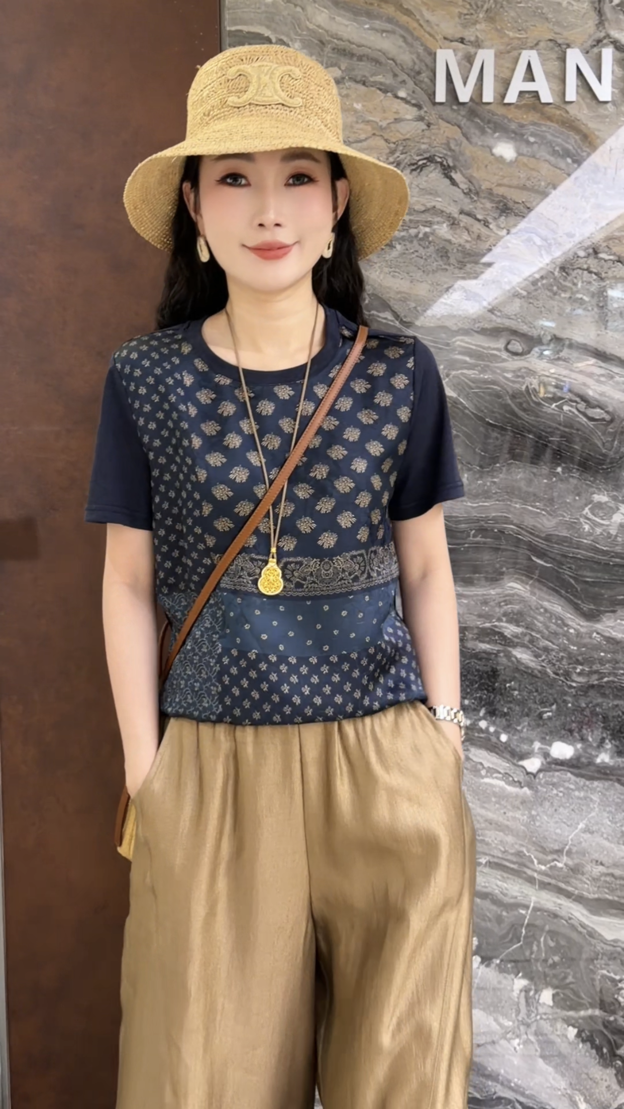 欧洲站2026夏款新款圆领复古假两件印花图案减龄款女短袖T恤85137