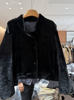欧洲站2025冬季新款立领纯色日系百搭莫伊拉贡绵羊皮草外套95196