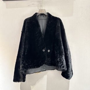 欧洲站2025冬季 v领双排扣轻熟风百搭莫伊拉贡皮草外套潮95181 新款