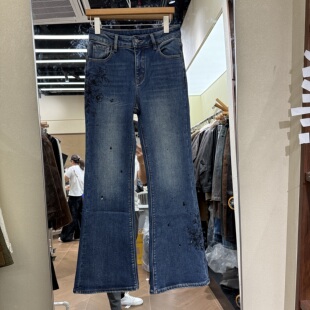可可家欧货2026冬款高腰修身烫钻显瘦时尚四面弹女士牛仔长裤7685