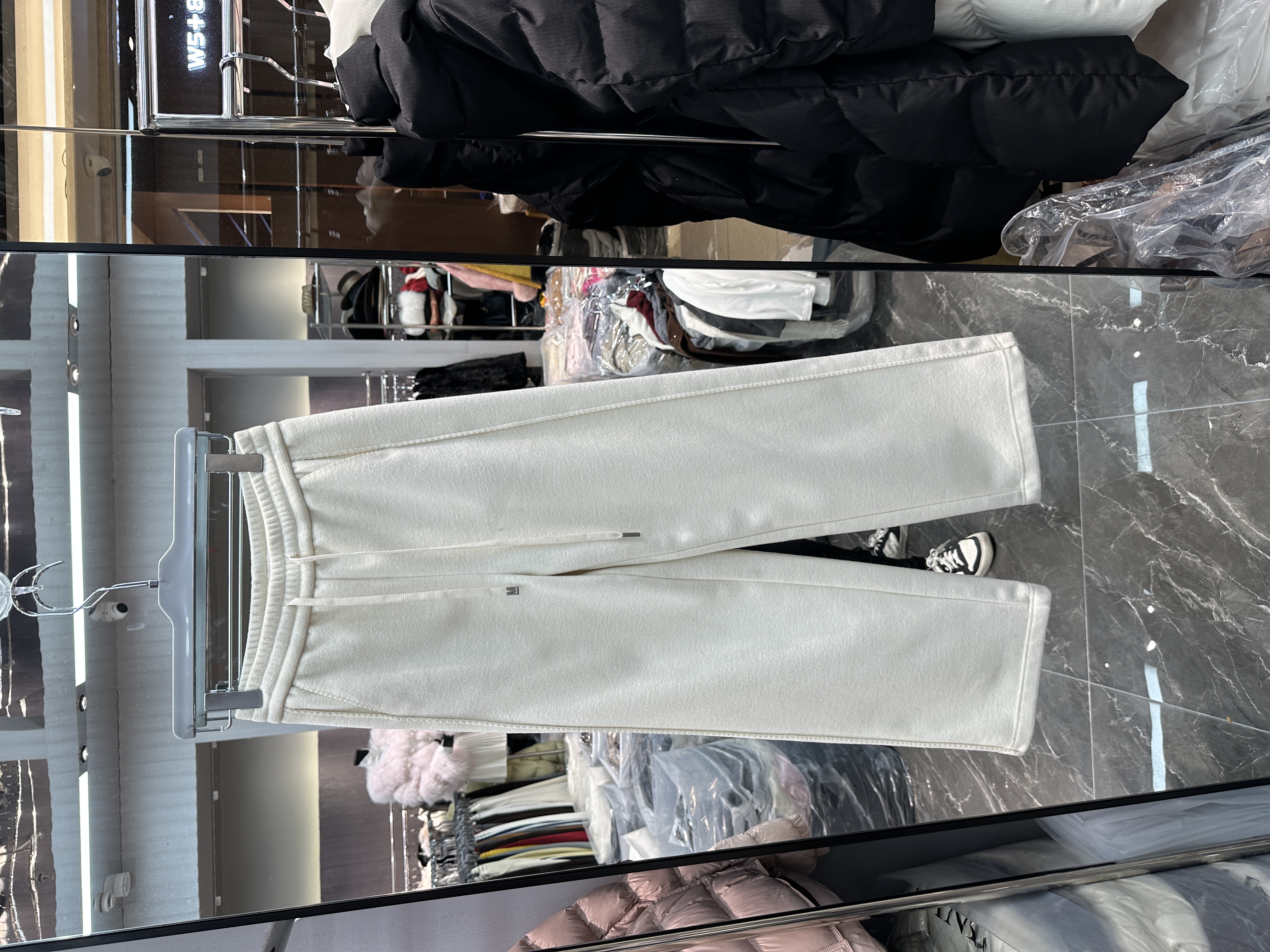 欧洲站2025冬季新款松紧高腰抽绳纯色百搭通勤风加厚休闲直筒卫裤