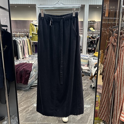 欧洲站2025秋季新款松紧高腰抽绳系带后开叉百搭A字半身裙女25802