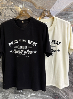 欧洲站2025冬季新款圆领纯色字母刺绣宽松加厚通勤风短袖T恤85143