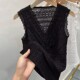 打底衫 黑色v领蕾丝背心女2025秋季 上衣收腰修身 气质镂空无袖 新款