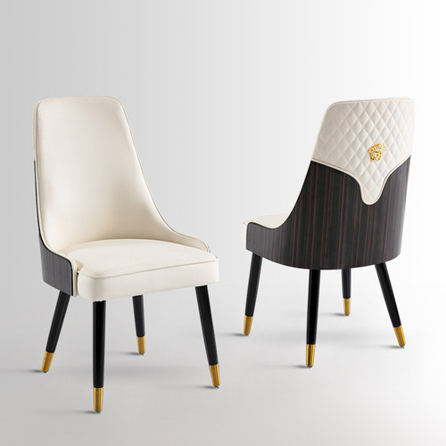 钢琴烤漆白蜡木餐椅环保真皮轻奢