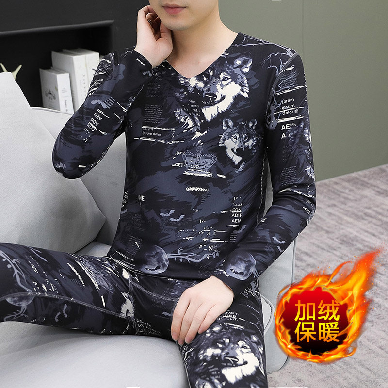 十大品牌男士秋衣秋裤2025新款无痕大码弹力V领保暖内衣男款套装