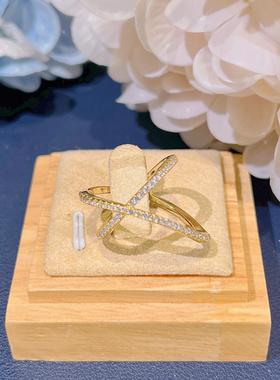 zacw.ly925银镶嵌合成立方氧化锆交叉X戒指金色 银色可选银色大码