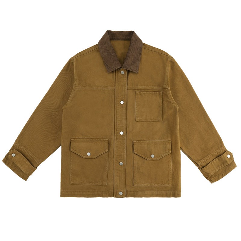 美拉德色系翻领撞色多口袋工装夹棉衣/棉服