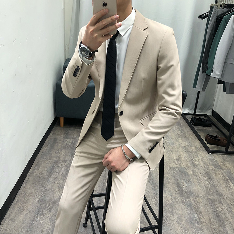 春季新款商务休闲西服套装男青年韩版修身潮流两件套西装男士正装