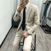 男青年韩版 修身 潮流两件套西装 春季 正装 商务休闲西服套装 男士 新款